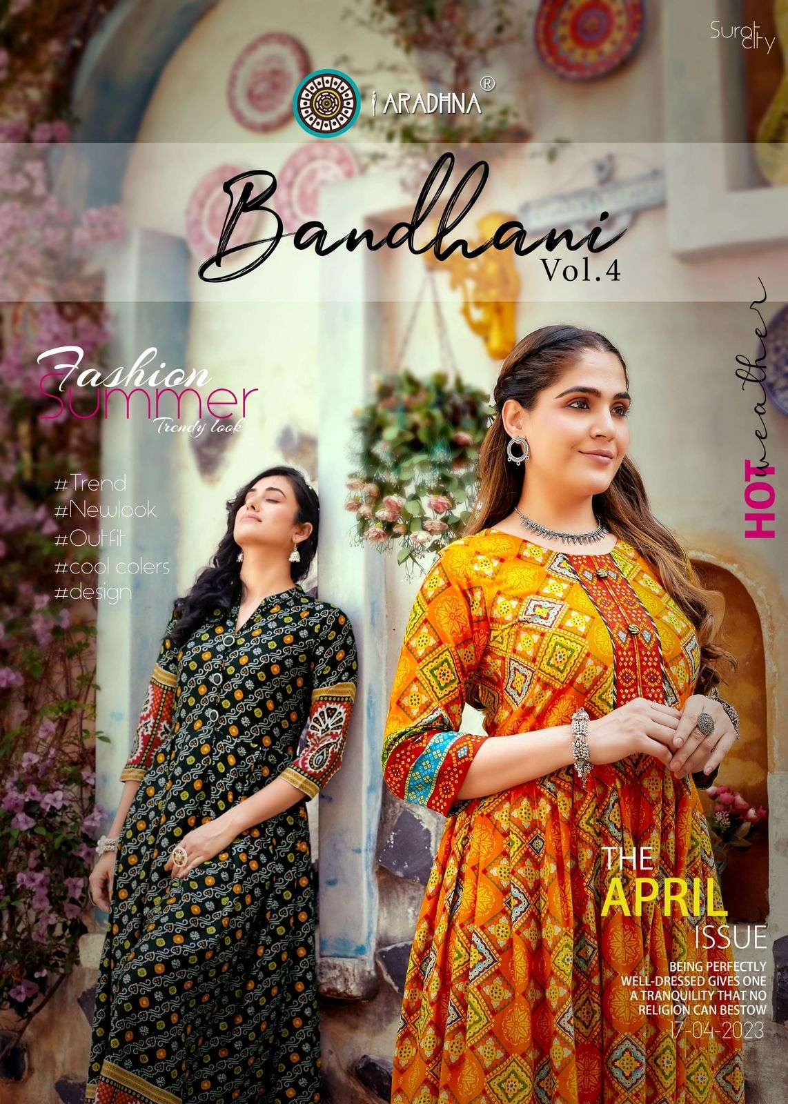 BANDHANI VOL 4 RAYON BANDHANI PRINT EMBROIDERY WORK LIVA TAG LONG GOWN KURTI BY ARADHNA BRAND POSTER 2